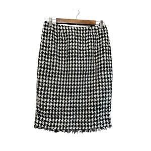Prague Houndstooth Fringe Hem Skirt -‎ Pencil Skirt - Black & White - Women